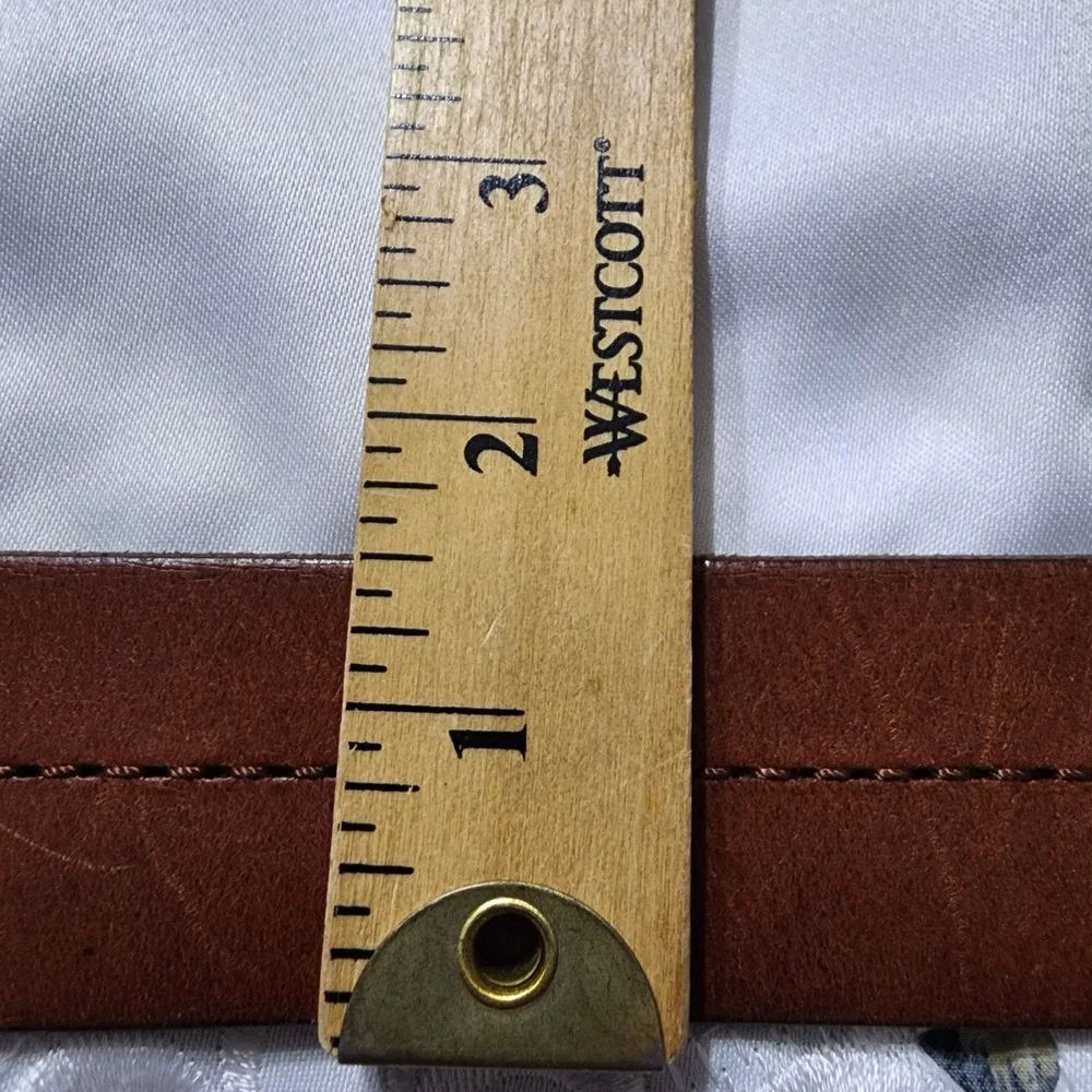 Lauren Ralph Lauren Brown Leather Belt Brass Buckle Cognac RL Logo Mens 34